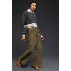 Anthropologie Pilcro The Gwen Wide-Leg Corduroy Pants Color Moss Size 25